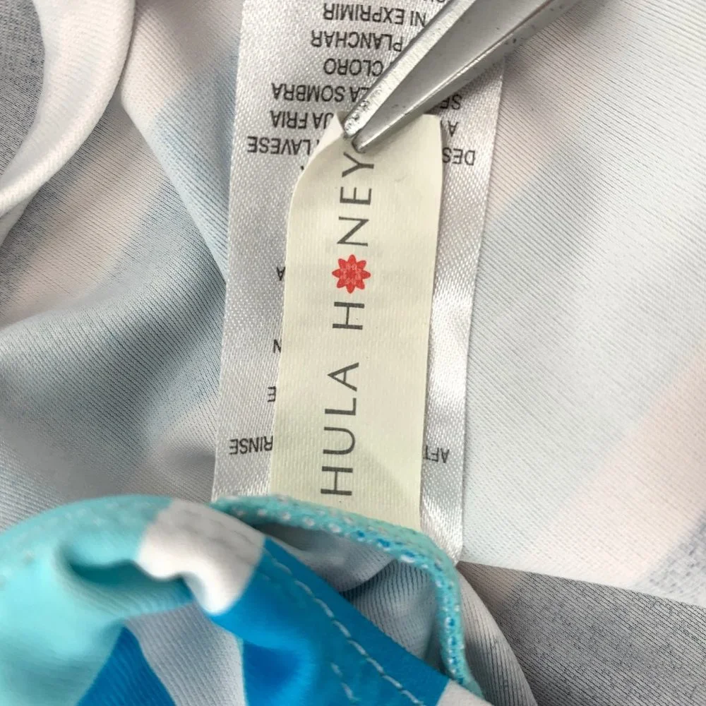 Hula Honey‎ Striped Swimsuit Tank Top Cute Swimwear Blue White Front Tie Medium